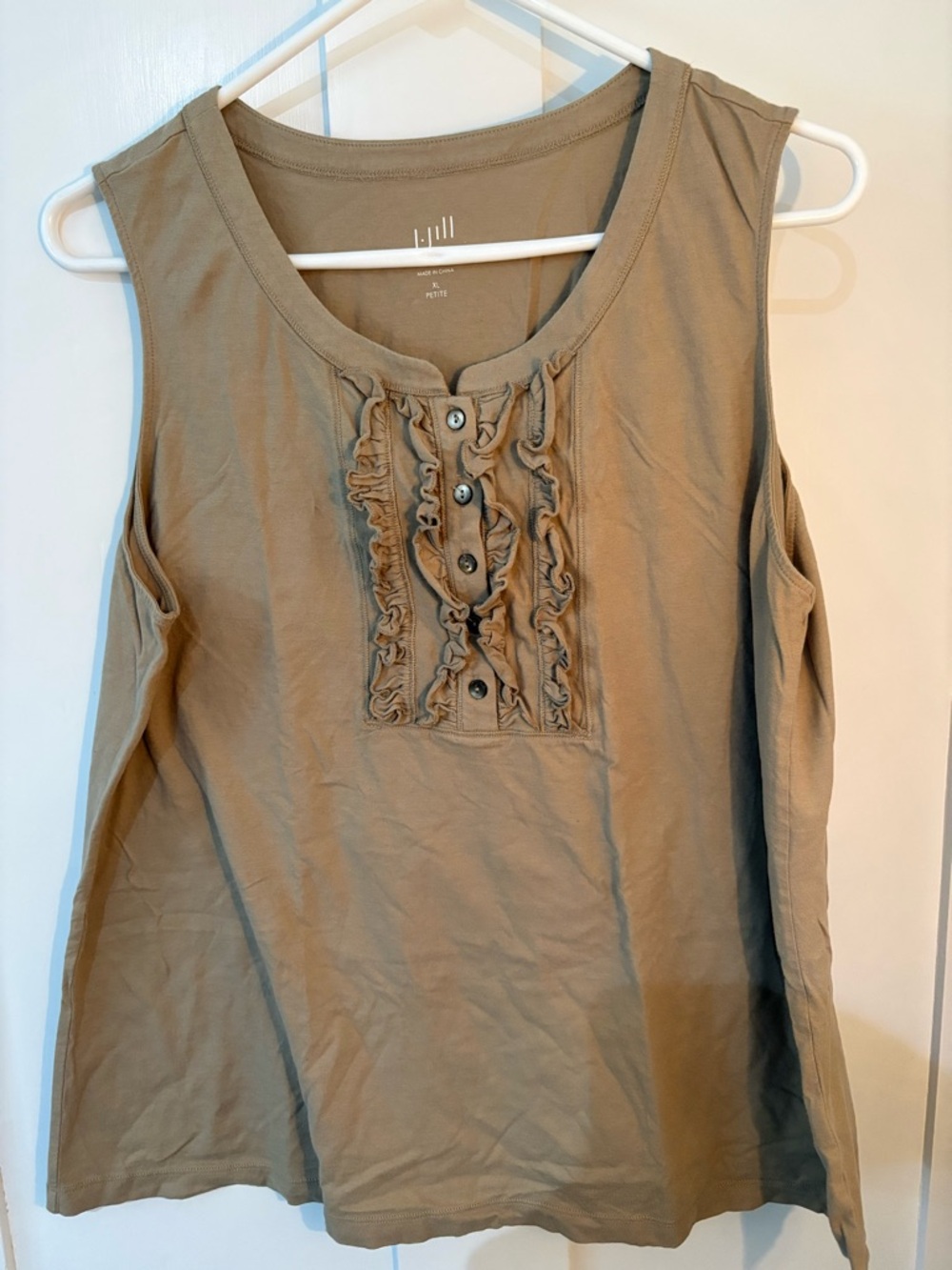 J. Jill Taupe Ruffle-Front Sleeveless Tank